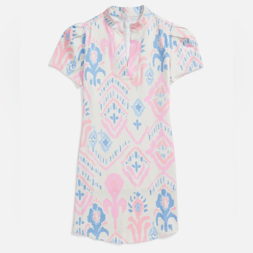 Dudley Stephens Parker Puff Sleeve Dress Summer Ikat Small Pink Blue sundress